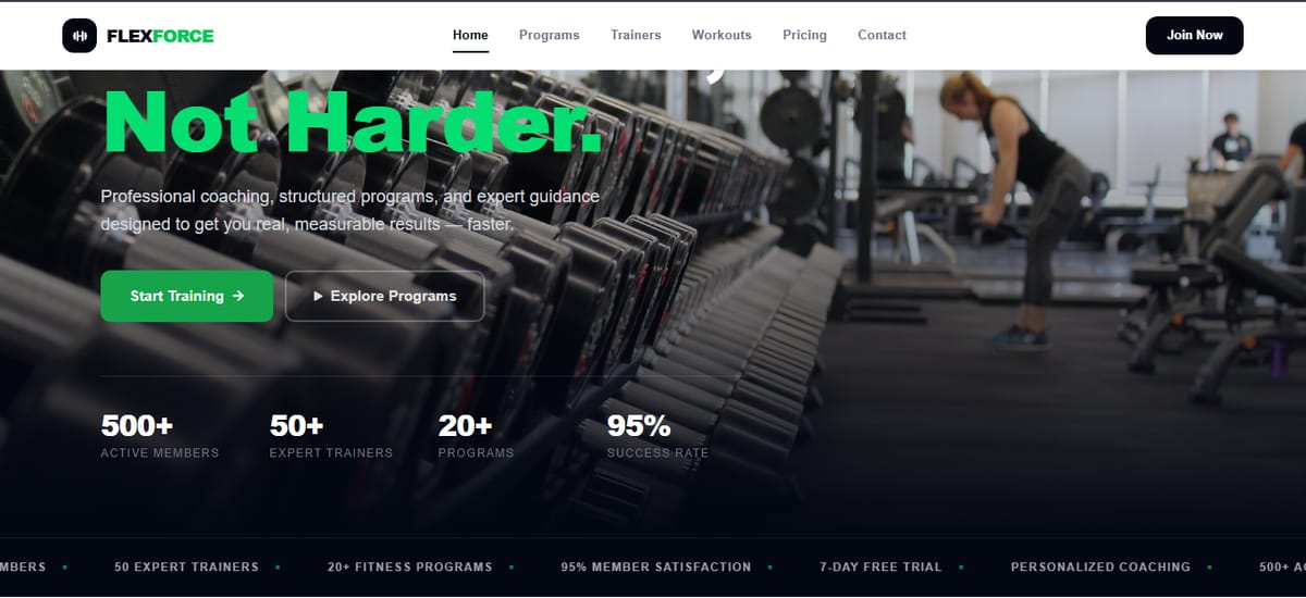 FlexForce Fitness gym landing page preview