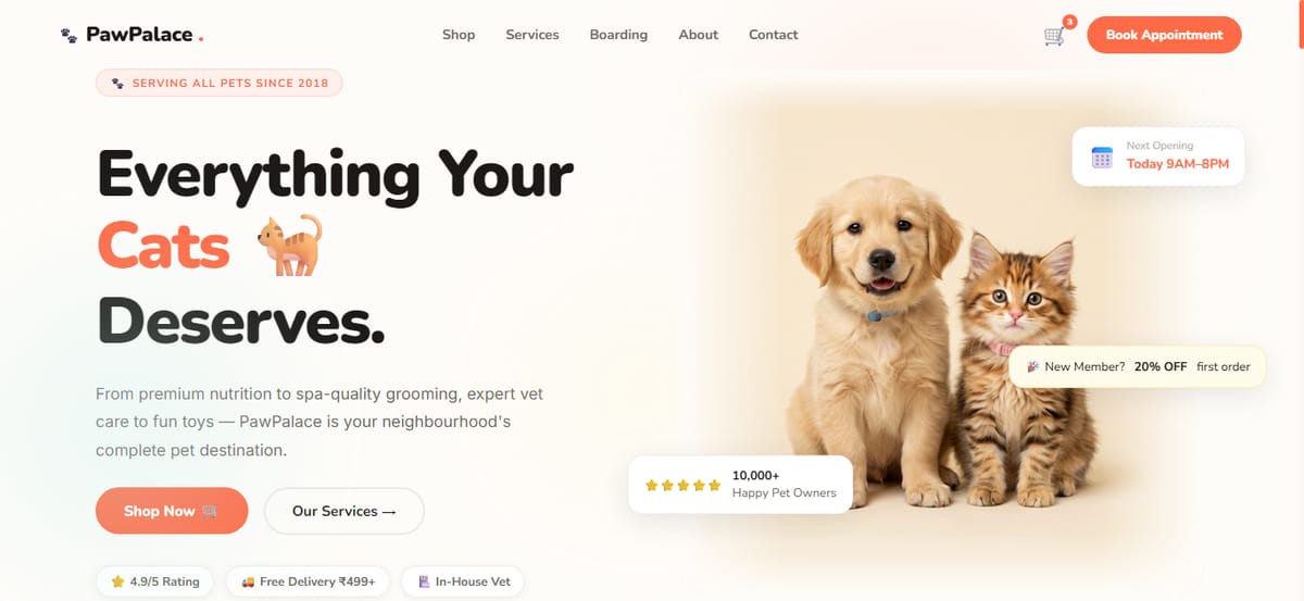 PawPalace Pet Shop landing page preview